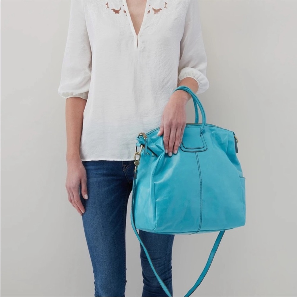 HOBO Sheila Leather Satchel Bag in Aqua